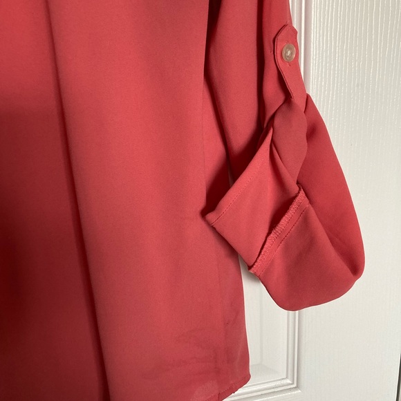 LOFT Ann Taylor Button Down Shirt Sheer Coral, Petites SP - Picture 4 of 4